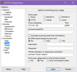 Proxy Settings for SSH Connection in Putty